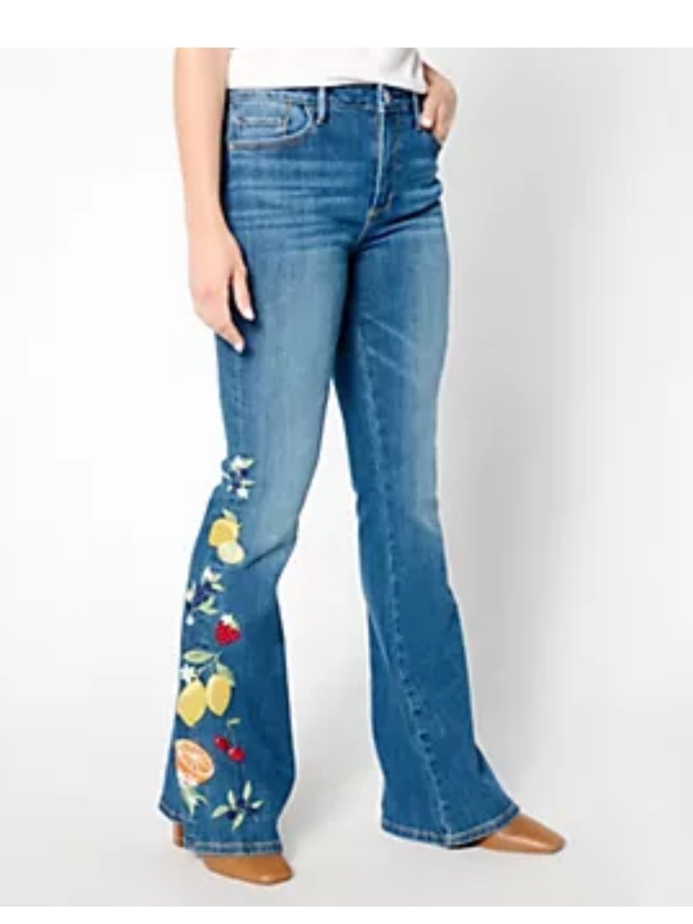 Driftwood Jeans Farrah Flare Size 20 Fruit Embroidery Red Yellow EUC